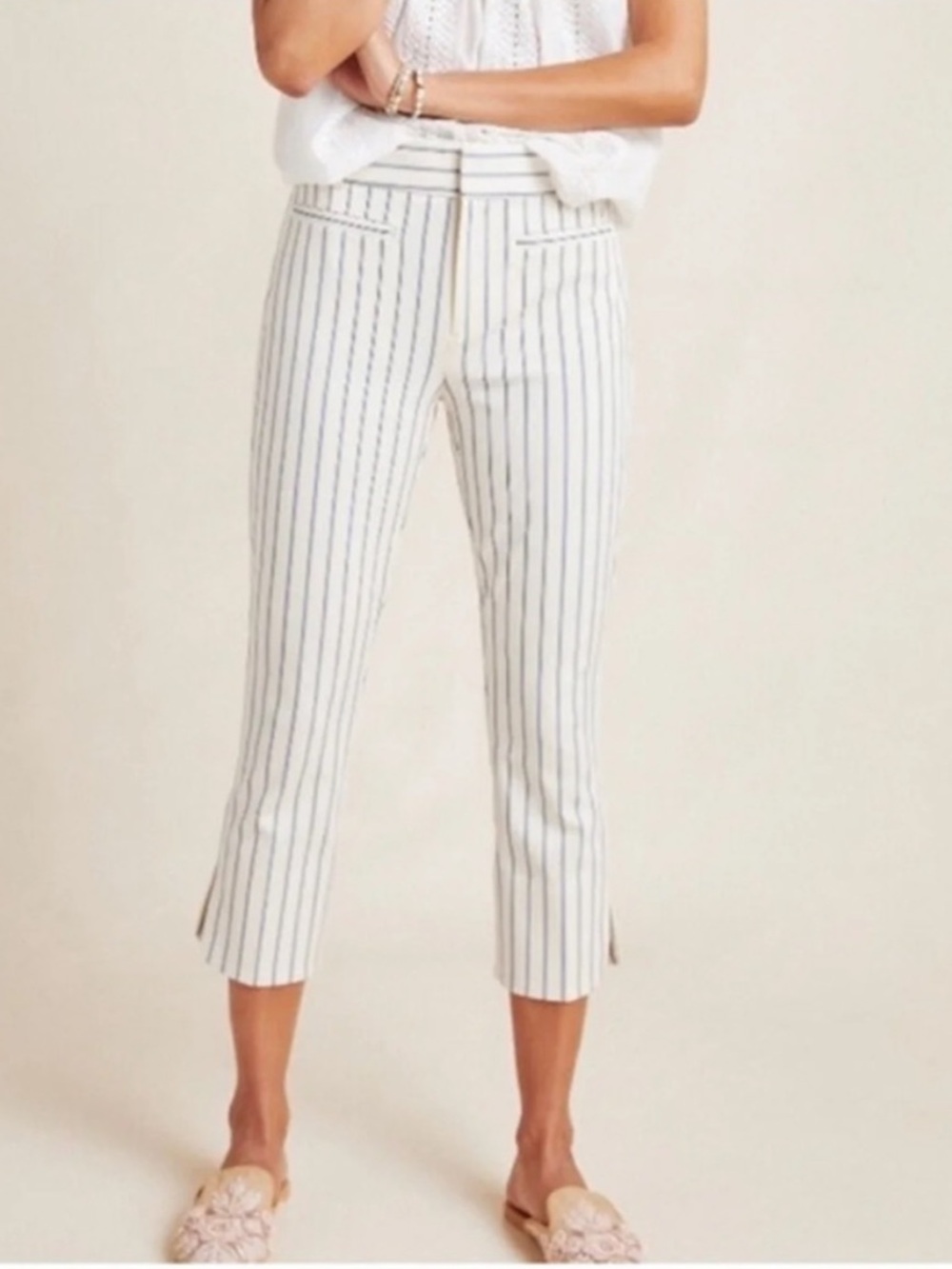 Anthropologie The Essential Slim Stripe Crop Pant NWT 12